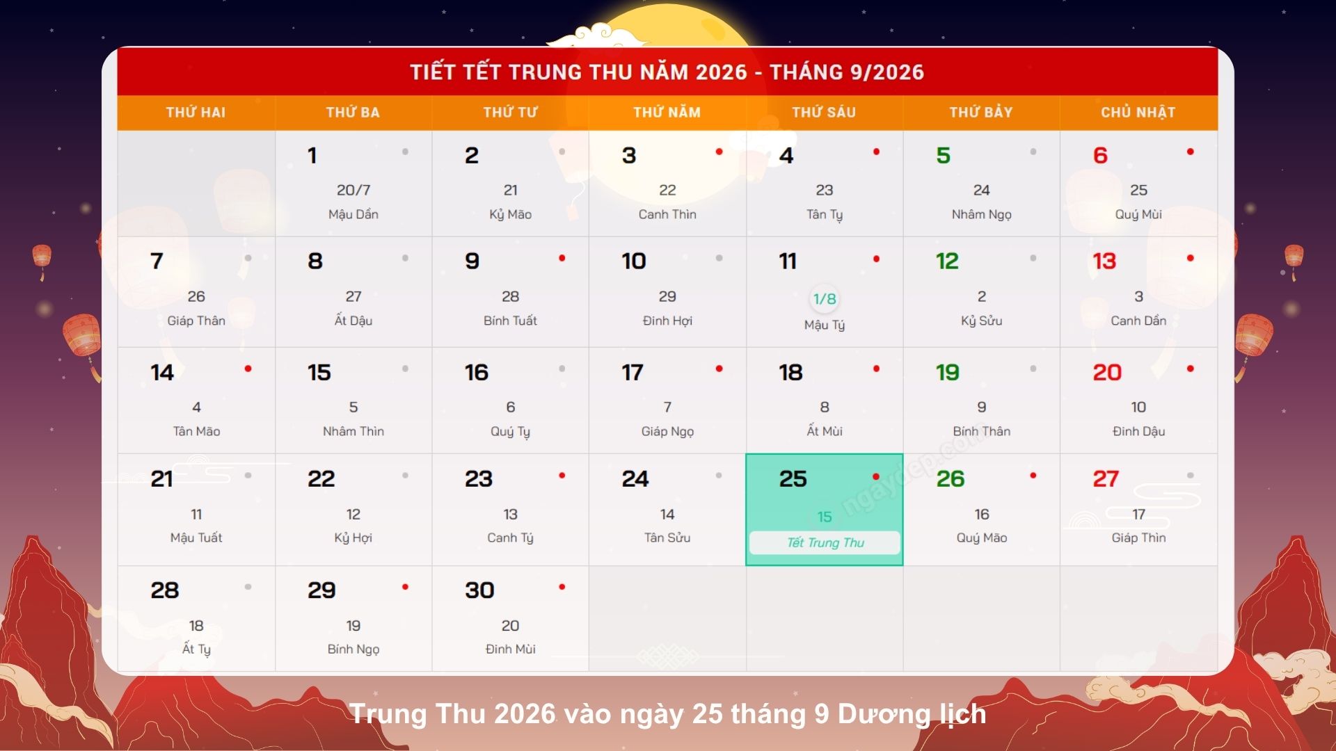 Trung Thu 2026 là ngày nào